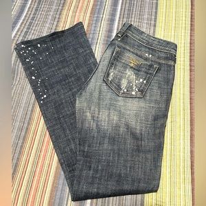 BEBE Paint Splotched Distressed Jeans